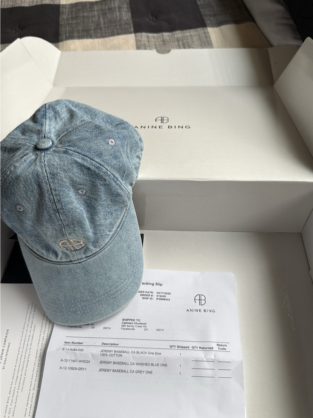 Anine Bing Washed Blue Baseball Cap with Embroidered Logo
